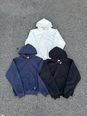 罗素90s纯色基础磨毛420G抓绒连帽卫衣紧致收腰CleanFit通勤帽衫