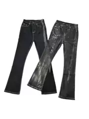 Ro Wax Pants High Street Slim Fit Hand-Waxed Flared High-Stretch Jeans Straight-Leg Slimming Long Pants Unisex