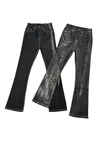 Ro Wax Pants High Street Slim Fit Hand-Waxed Flared High-Stretch Jeans Straight-Leg Slimming Long Pants Unisex