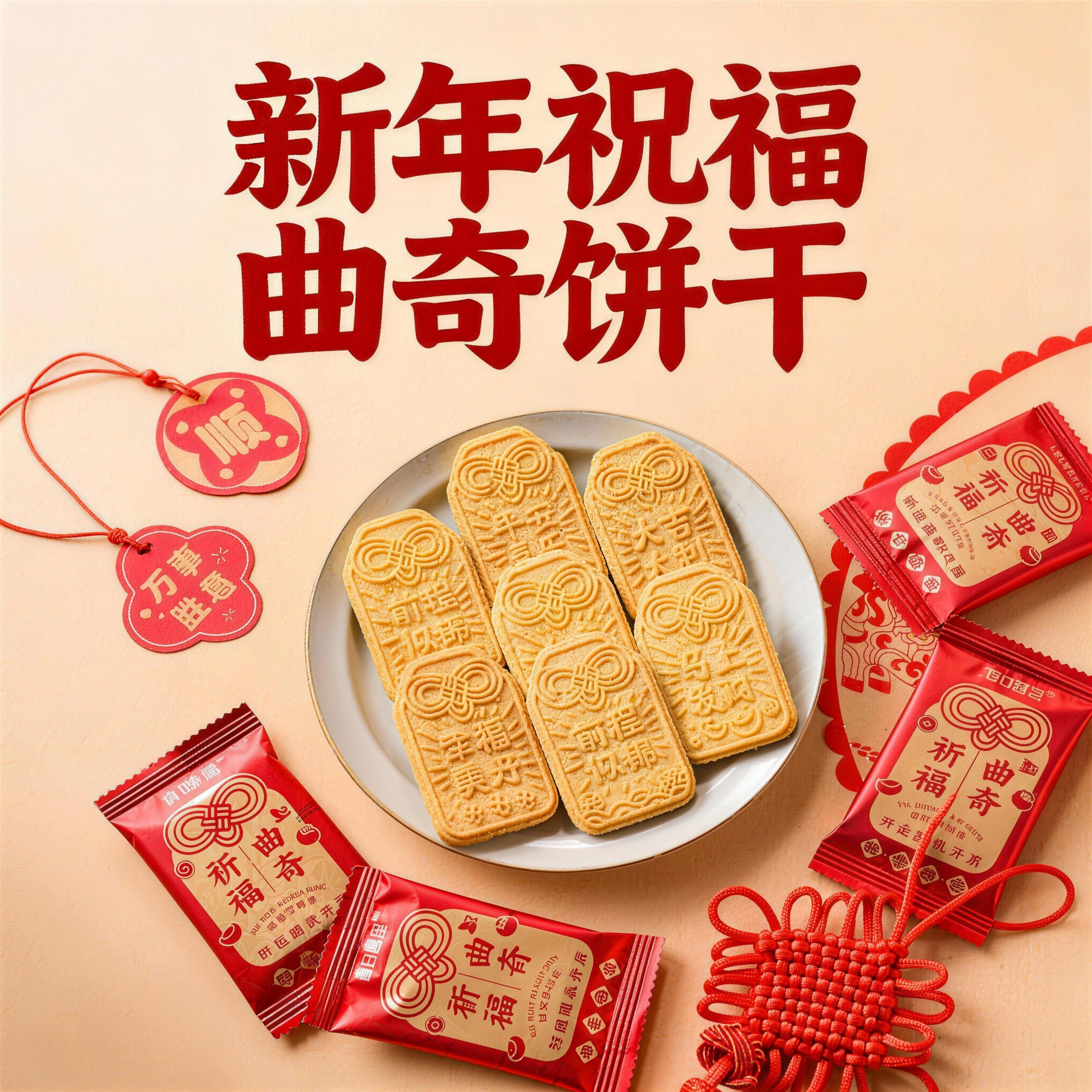 新年曲奇饼干过年祈福主题零食喜饼小包装摆盘2026年春节礼物批发
