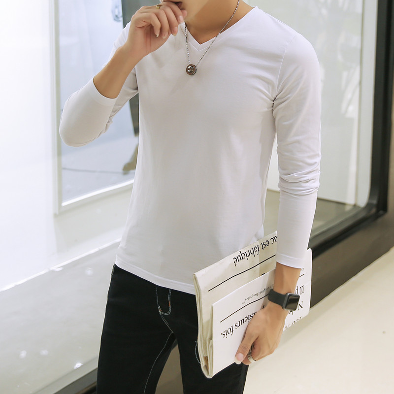 长袖薄款秋衣圆领打底衫白色体恤
