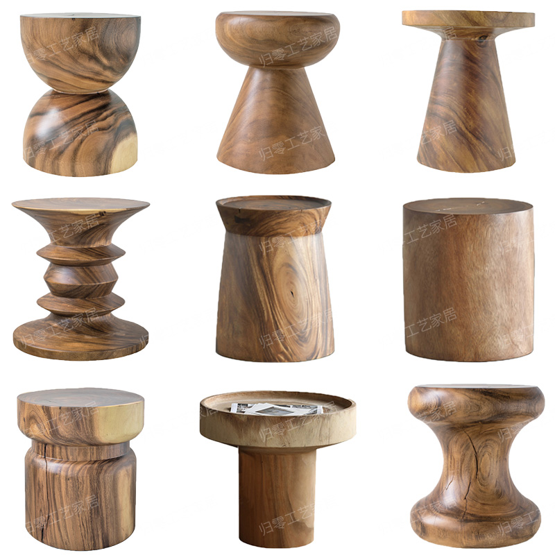胡桃木原木墩子圆形民宿根雕凳子