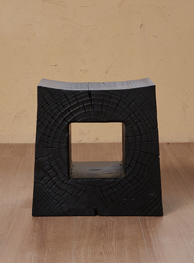 原木墩子木桩凳实木侘寂炭烧黑色沙发旁边角几底座根雕马鞍矮凳子