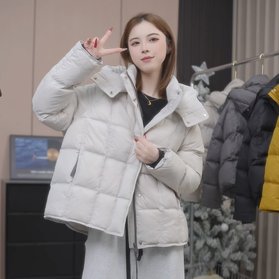 冬季新款羽绒服女中长款面包服减龄韩系连帽白鸭绒加厚保暖外套
