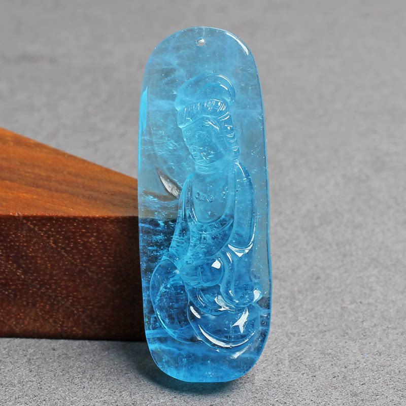 巴西海蓝宝冰种观音吊坠水晶雕刻小件挂件蓝色项链颈饰锁骨链饰品