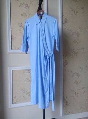 摩安ke ed 品牌折扣女装 夏季新款 蓝色露背系带纯棉气质款连衣裙