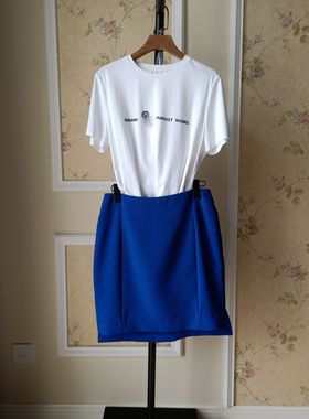 哥bang专柜撤柜 夏季新款女装 宝蓝色不规则开叉气质款短款半身裙