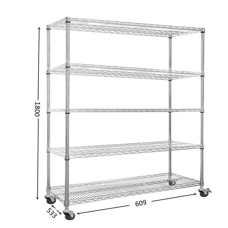 艾科堡不锈钢货架5层609*533*1800镀铬线网移动展示架仓储货架冷