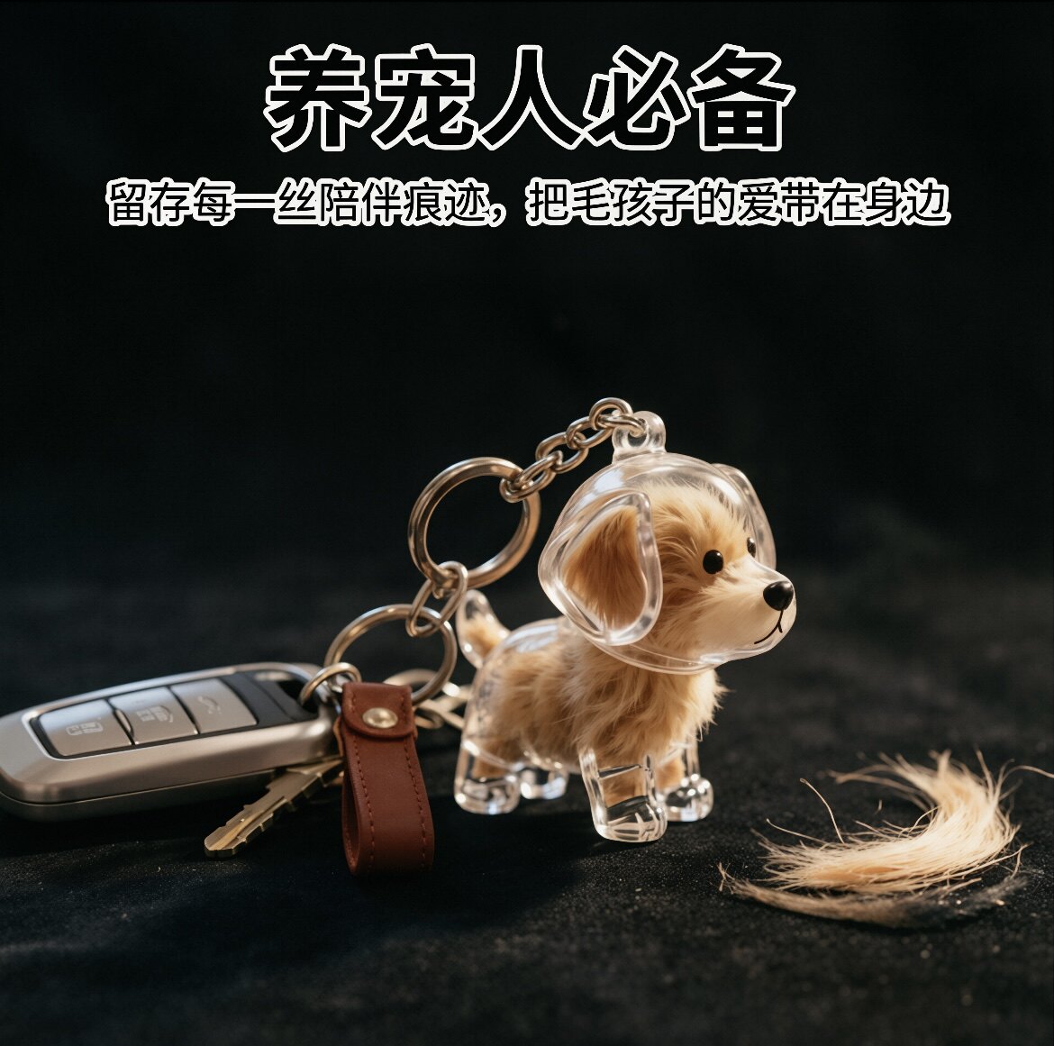 狗狗宠物毛发纪念收纳盒钥匙扣挂件带毛亚克力钥匙扣透明狗毛收纳