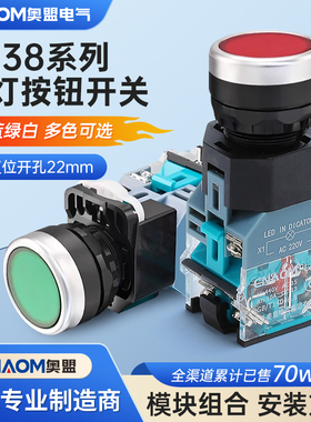 按钮开关LA38-11D带灯自复位平头控制按钮LA38-11DN开孔22MM