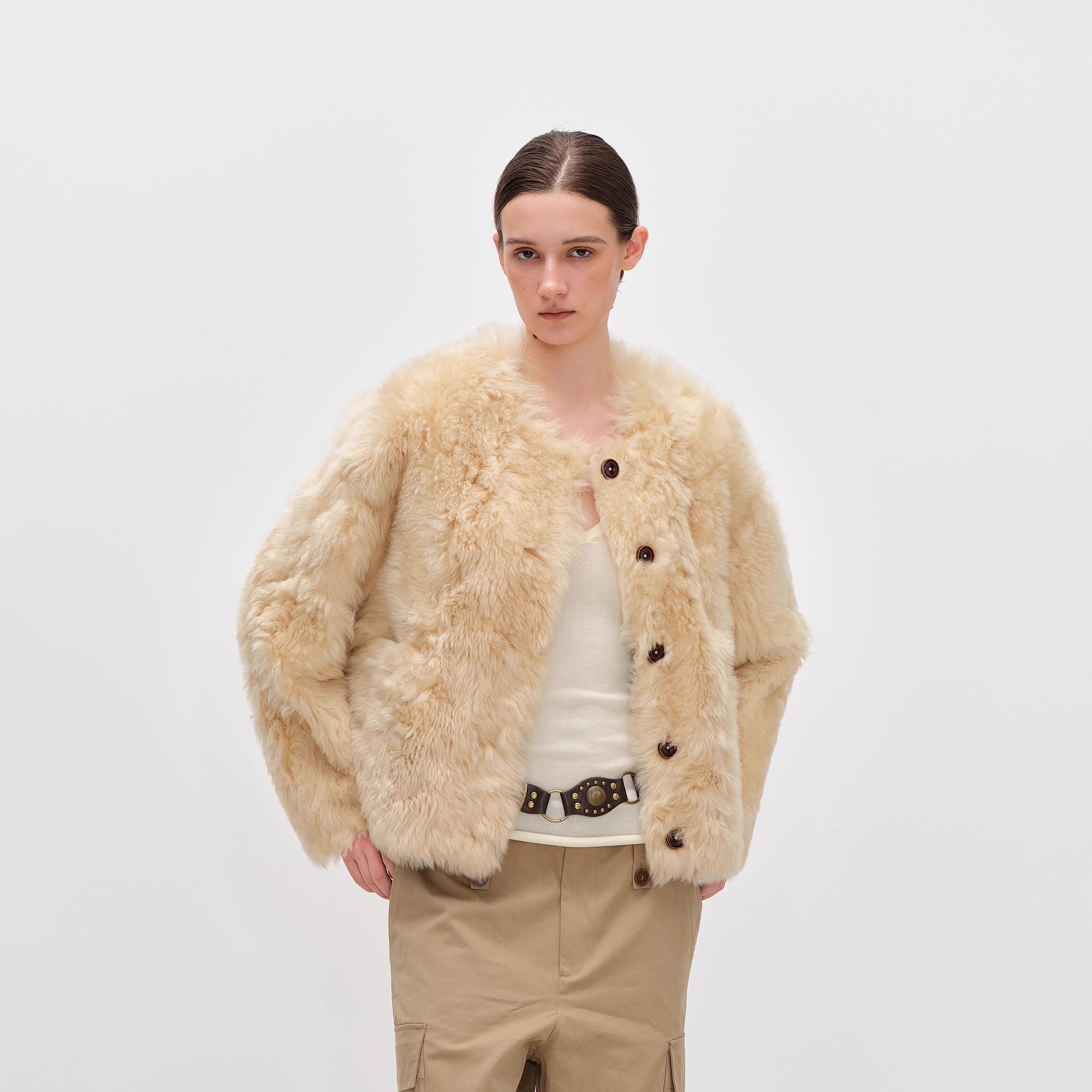 DESERTO 小野家西班牙进口托斯卡纳皮毛一体皮草外套女丨晨雾百合