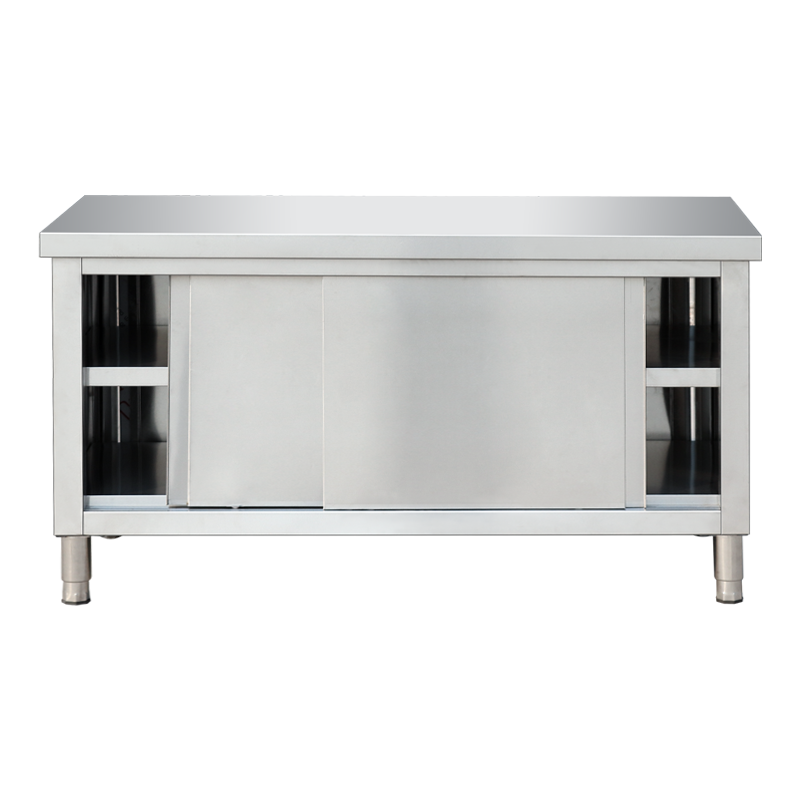 不锈钢焊接工作台厨房操作台面储物柜商用烘焙切菜桌子带拉门案板