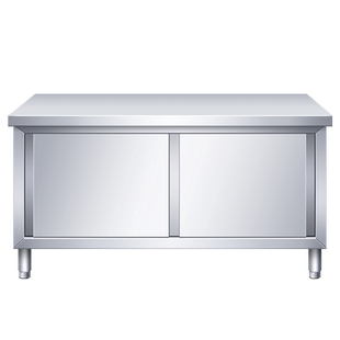 不锈钢工作台厨房操作台面储物柜切菜桌子带拉门案板商用专用烘焙