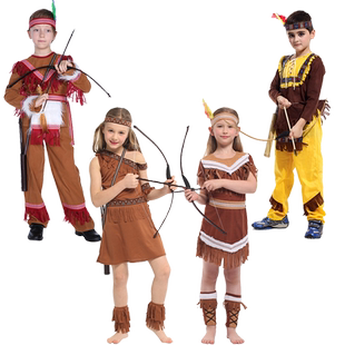 万圣节儿童服装 男女童cos舞会派对印第安服饰土著野人猎人衣服