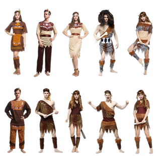 成人万圣节年会舞会派对服装 男女cos印第安非洲土著原始野人衣服