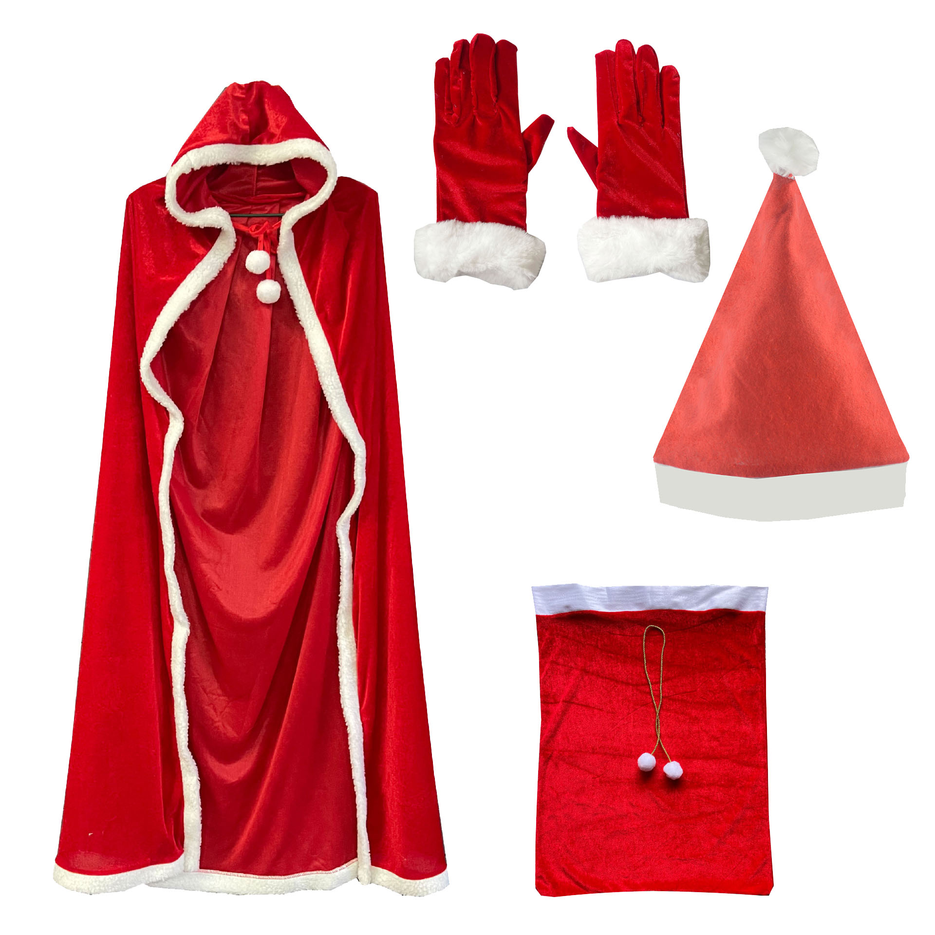 圣诞老人服装红色披风帽子斗篷