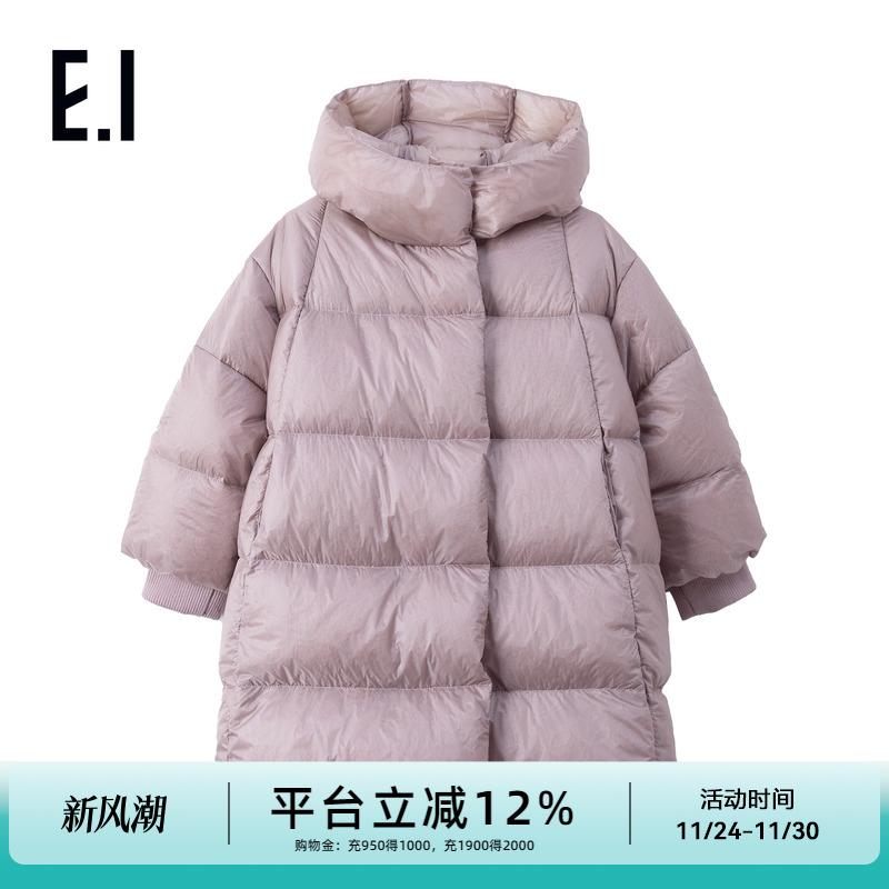 ei童装女童中长款连帽羽绒服