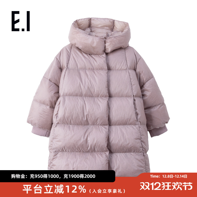 ei童装女童中长款连帽羽绒服