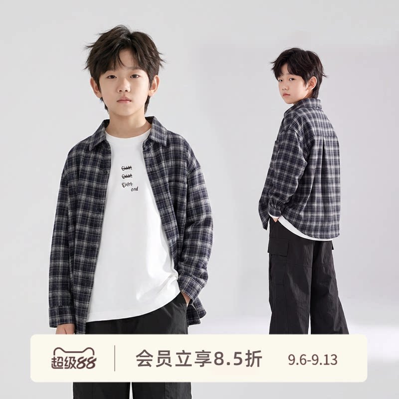 ei童装男童长袖格子衬衫图片
