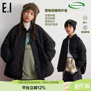 新款 棉服春秋装 男女童宽松菱格保暖外套 儿童轻薄款 ei童装