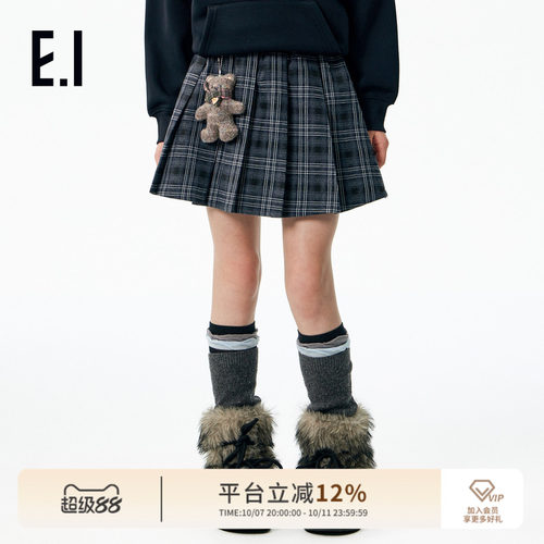 ei童装女童百褶短裙格子裙