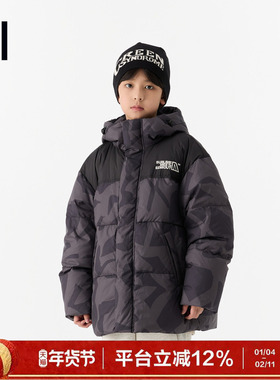 ei童装男童连帽款羽绒服2025冬装新款中大童户外运动保暖外套