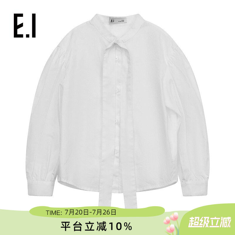 ei童装女童长袖衬衫秋装新款韩版白色系带学院风百搭洋气衬衣