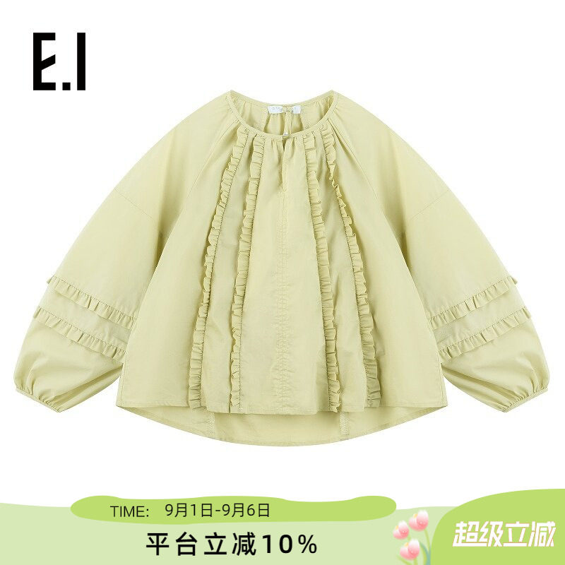 ei童装女童荷叶边插肩袖衬衫图片