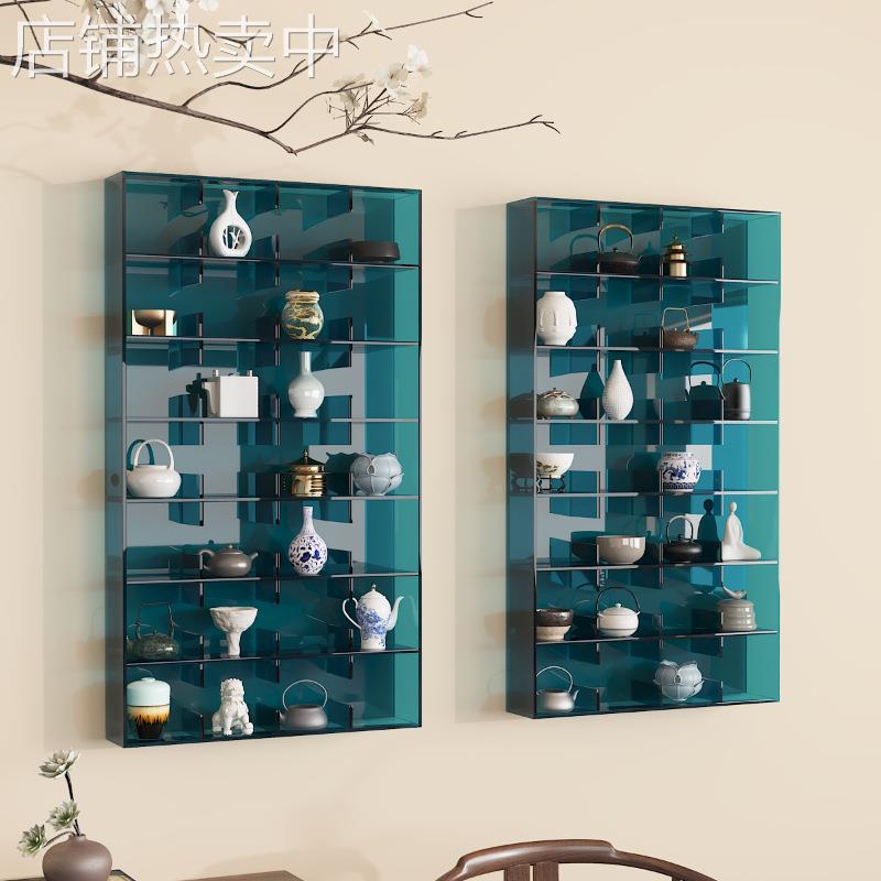 茶杯架亚克力博古架壁挂式上墙茶壶展示置物架简约现代多宝阁隔断