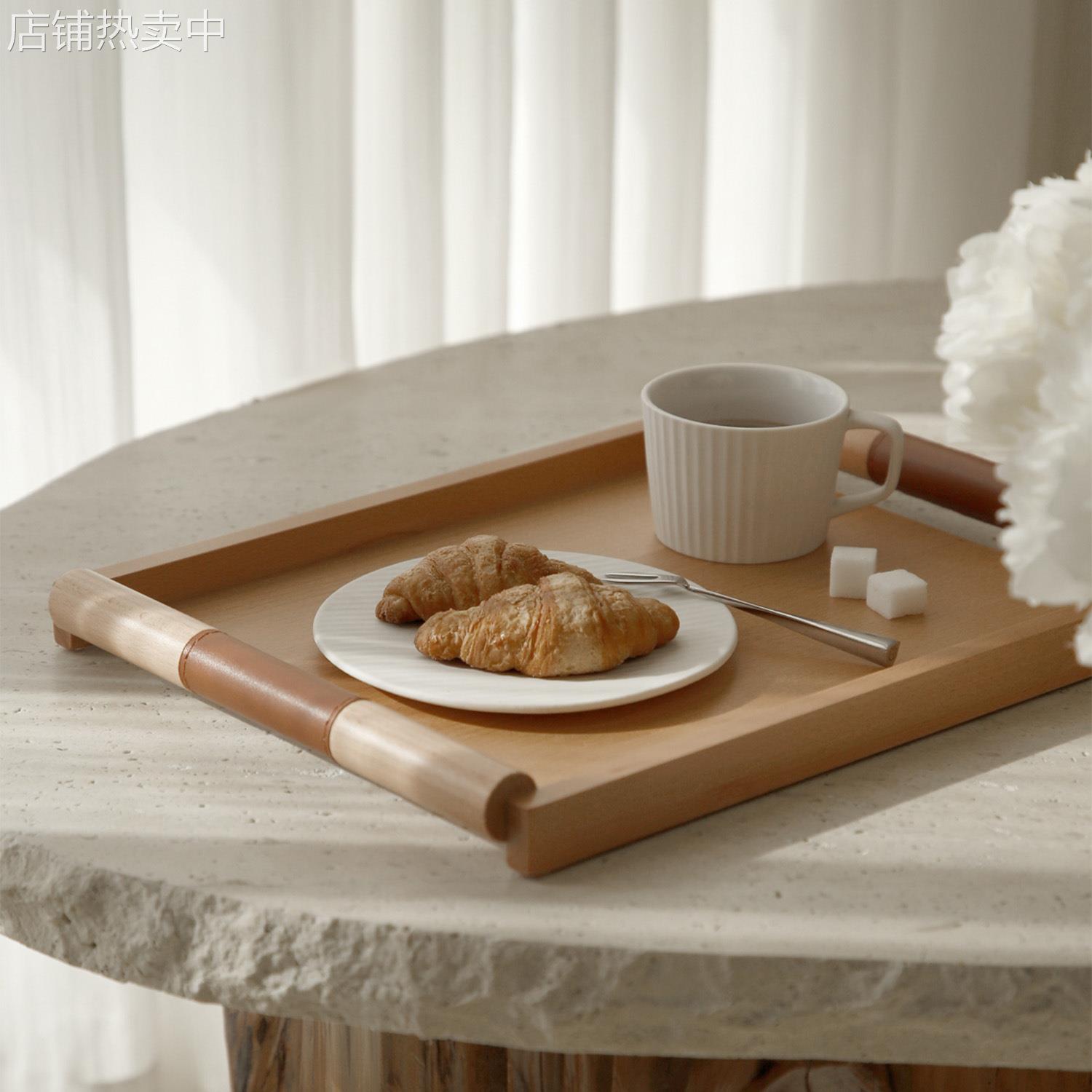 轻奢高档早餐点心收纳盘家用木质长方形香薰托盘餐盘软装饰品摆件