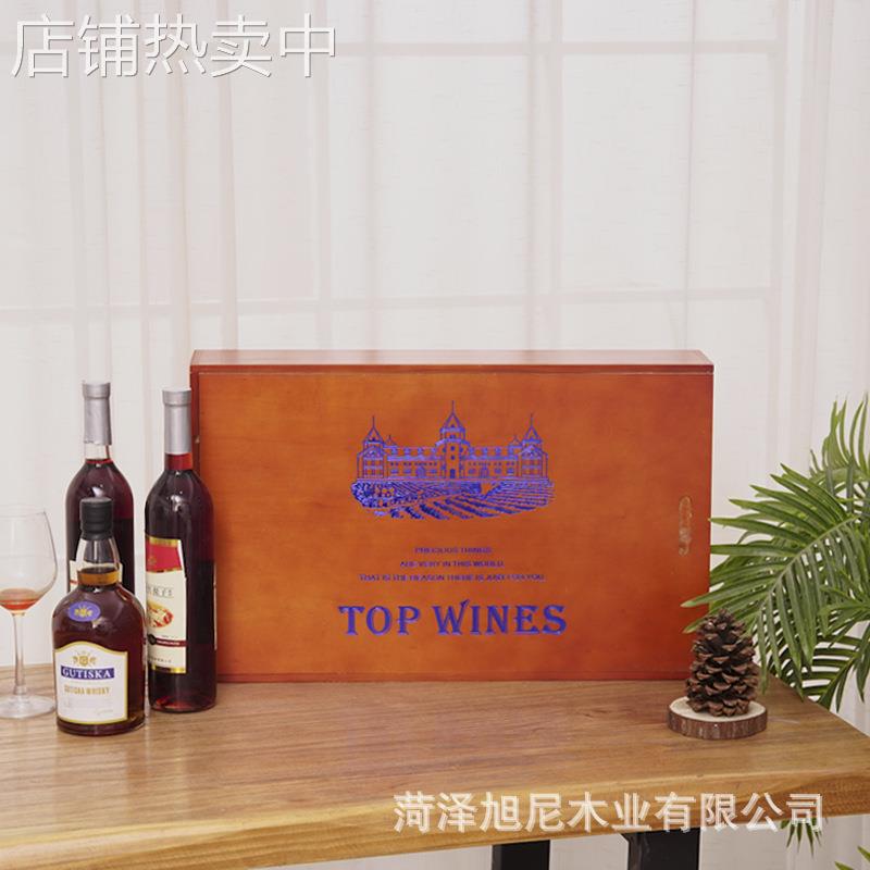创意复古红酒木盒单排六只装红酒包装箱厂家直供 烧色木质红酒箱