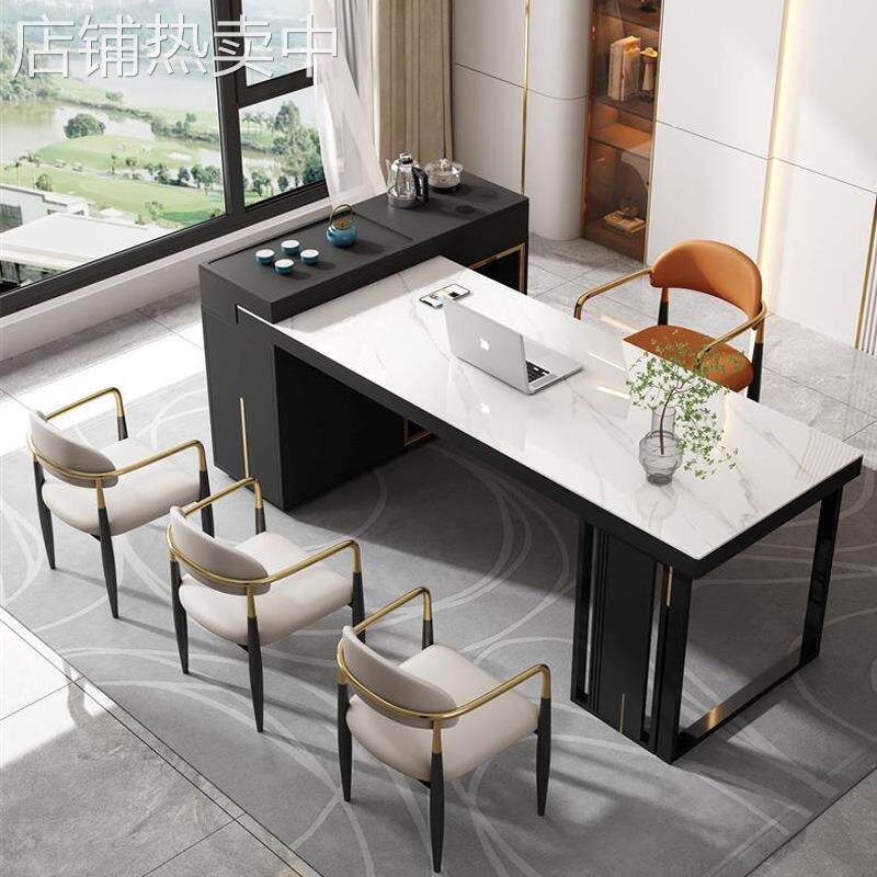 轻奢书桌茶桌一体多功能岩板简约现代老板家用办公写字台转角桌