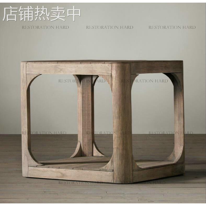 马腾长方形茶几 美式乡村白蜡木全原木大板 会所法式仿古做旧边几