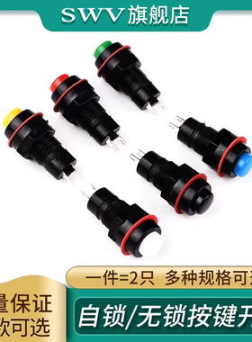 按钮开关DS-213/211自无锁点动复位黄蓝绿白黑红色安装孔10MM铜脚