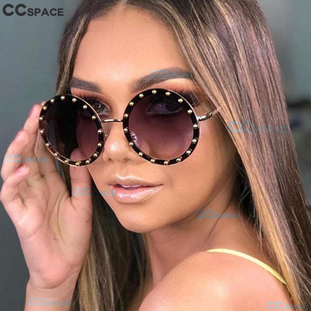 46007 lady round sunglasses shiny diamond frame for women b