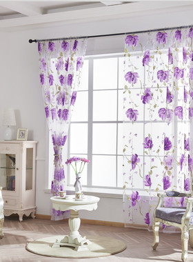 1PC Vines Leaves Tulle Door Window Curtain Ink big flower pr
