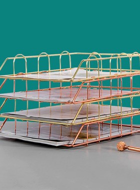 Golden Metal Document Tray Office Organizer Layered Paper St