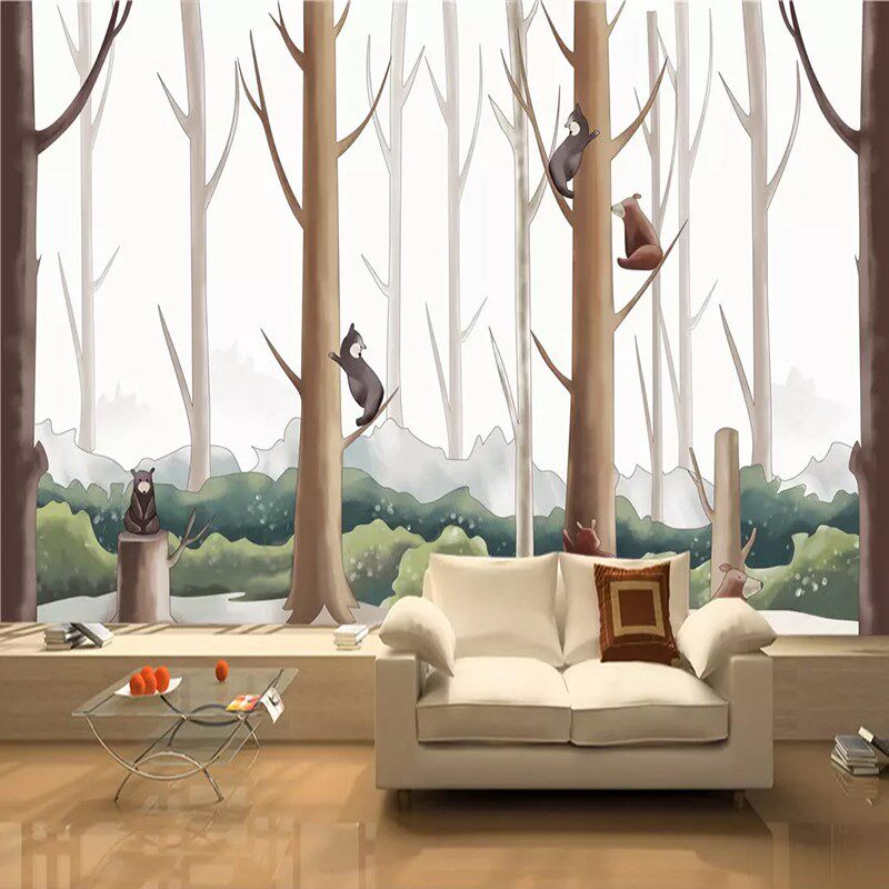 3d wallpaper cartoon abstract branch squirrel nature mural