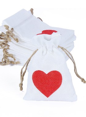 5PCS Heart Linen Jute Drawstring Gift Bag Sacks Wedding Bir