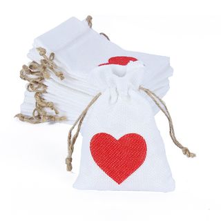 5PCS Heart Linen Jute Drawstring Gift Bag Sacks Wedding Bir