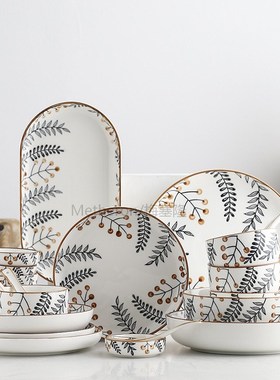 Delicate Nordic Hand-Drawn Ceramic Dinner Plate Bowl Creativ