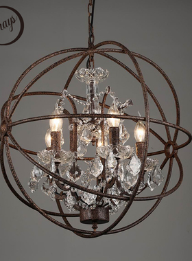 Retro vintage rust iron cage chandeliers E14 big style cryst
