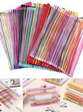 Nylon Pencil Case Simple Rainbow color Mesh Document Bag Mu