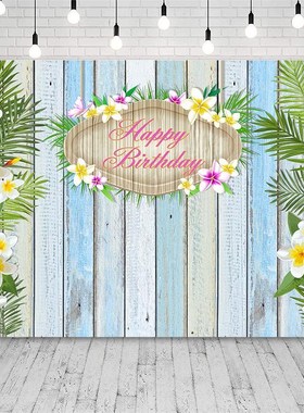 Avezano Birthday Backdrops Blue Plank Board Flower Photogra