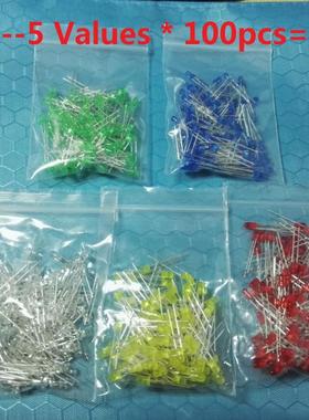 5 values * 100pcs =500pcs 3MM 5MM Led diode kits White Red G
