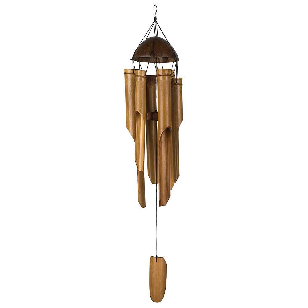 bamboo wind chimes big bell craft wood handmade indoor and o