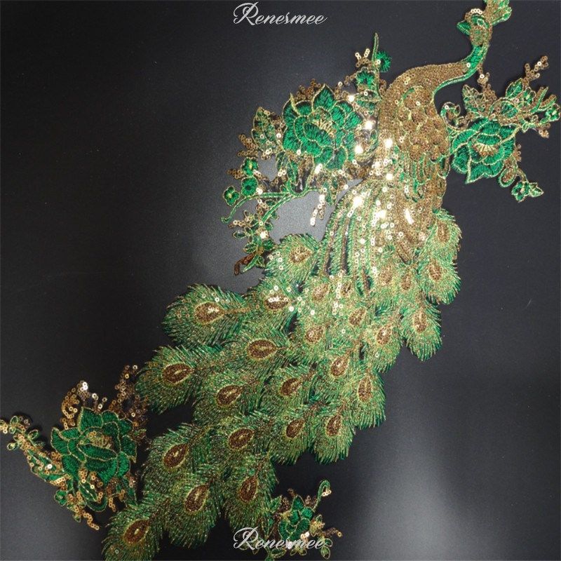 1pc gold peacock sequins applique clothing embroidery patch