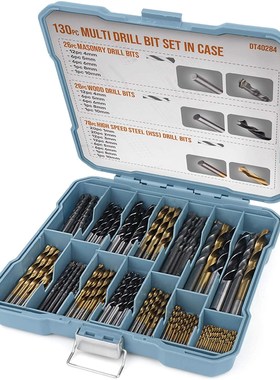 130pc Drill Bit Set itanium-Coated HSS Steel Bits Masonary D