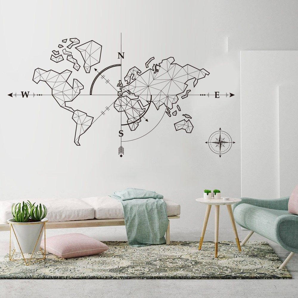 large world map compass earth wall sticker classroom world