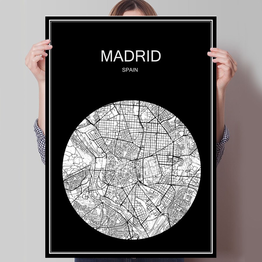 abstract world city map madrid spain print poster print on